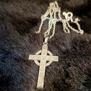 Vintage .925 Sterling silver celtic cross History of Ireland necklace